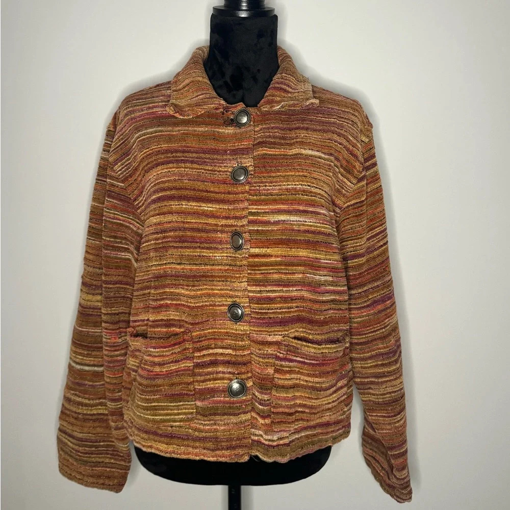RARE FIND Vintage 90s Tantrums Textured Orange Southwestern Jacket Hippie Boho